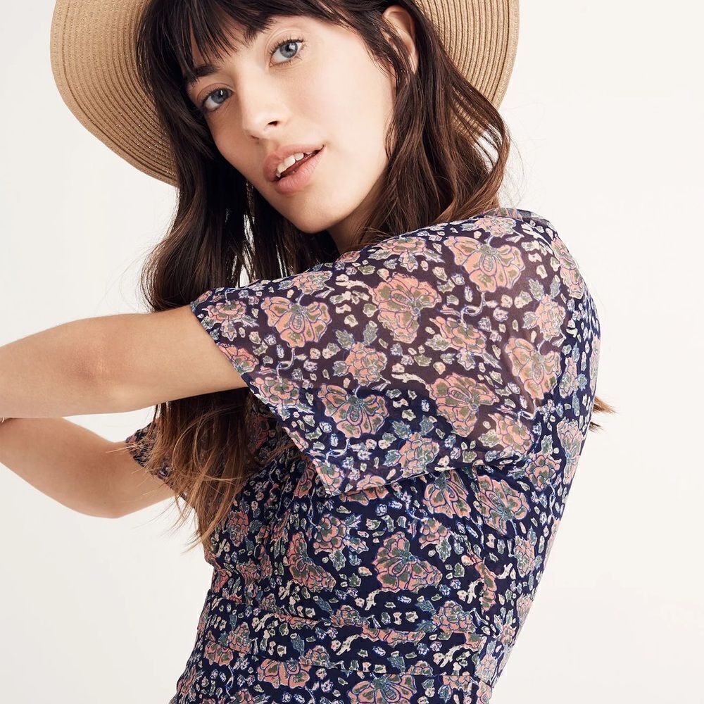 Madewell Orchard Flutter-Sleeve Dress in Fan Floral Mix 0